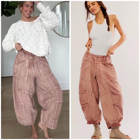 Free People Pants - Free People Ride Out Barrel Moto Pants Pink Terracotta Canyon Sunset SZ S